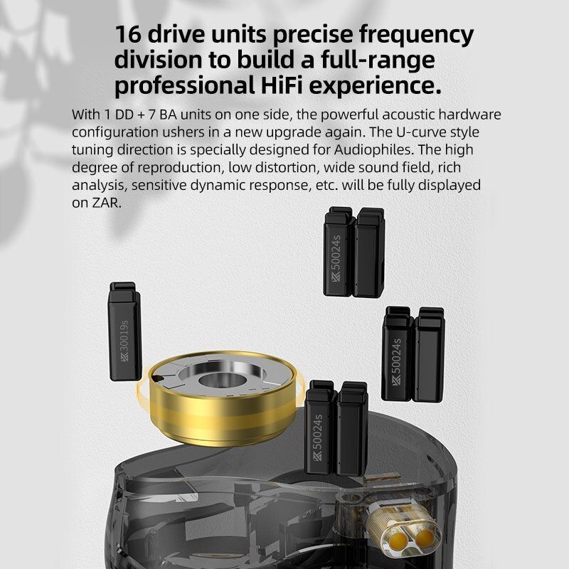 KZ ZAR Metal Earphones 1DD 7BA Hybrid technology HIFI Bass Earbuds In Ear Monito gallery