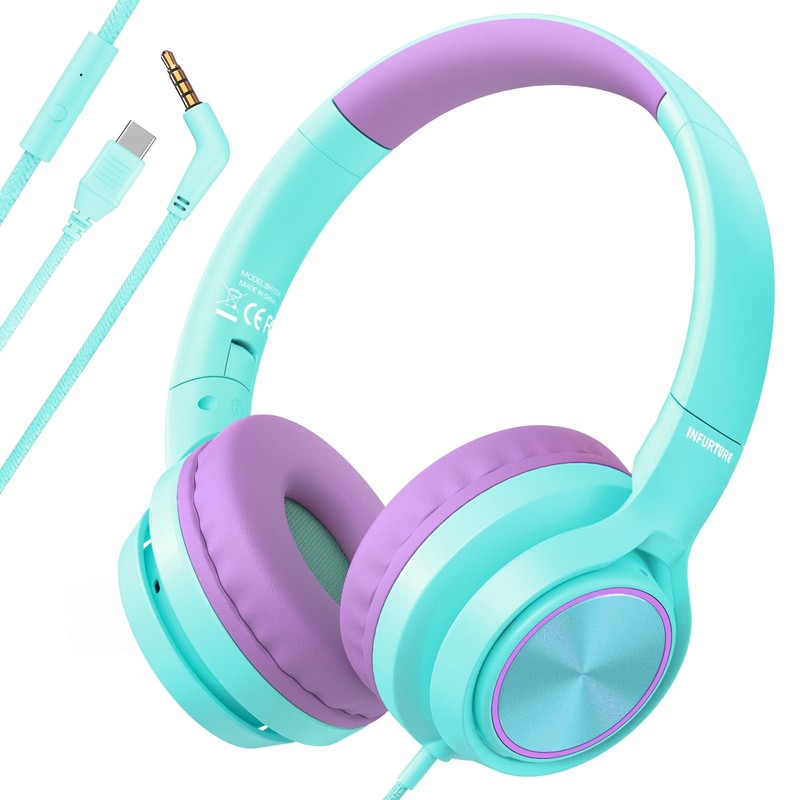 Headphones with 3.5mm & USB C Headphones for for School, Over-Ear for Boys Gi…