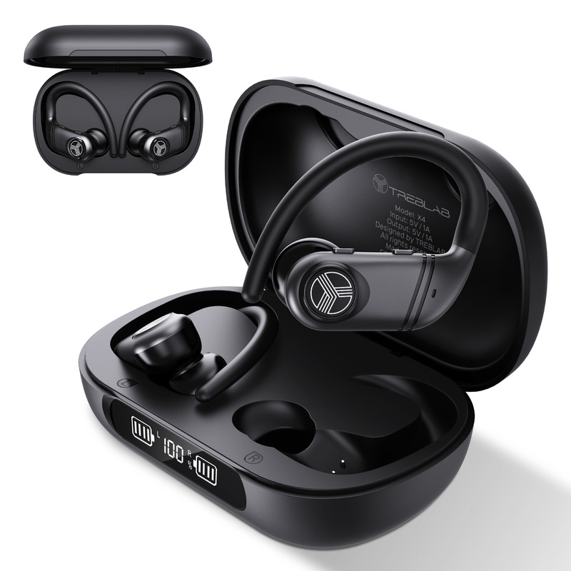 TREBLAB X4 Wireless Earbuds with Earhooks – 253H Battery, ENC Mic, Bluetooth 5.4