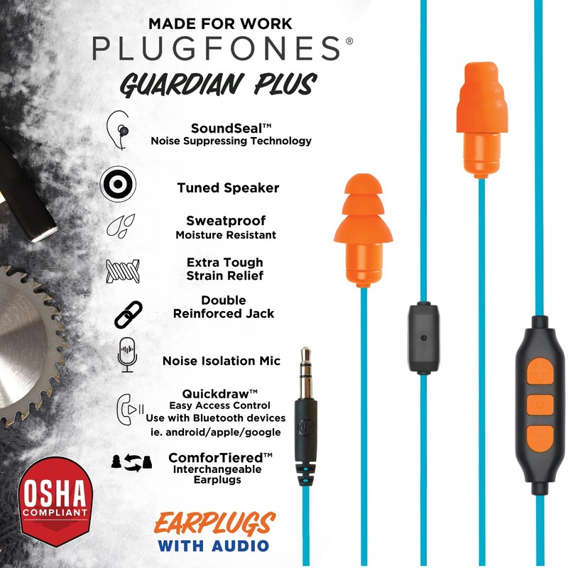 Plugfones Guardian Plus Earplugs Headphones Light Blue Work Headphones gallery