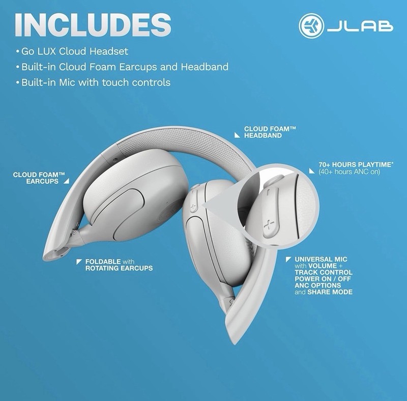 JLab Go Lux ANC Wireless Headphone Hybrid Active Noise Cancelling OnEar White gallery