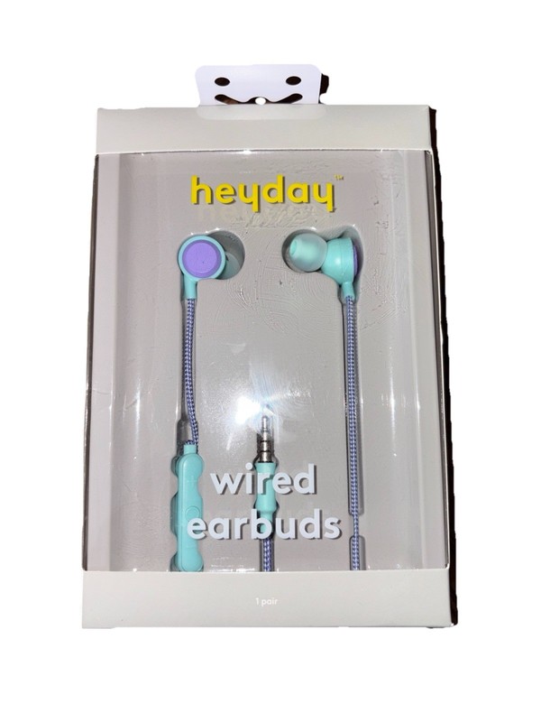 Heyday Wired Earbuds w/ Microphone 3.5mm Aux Jack Headphones Spring Teal (NEW)