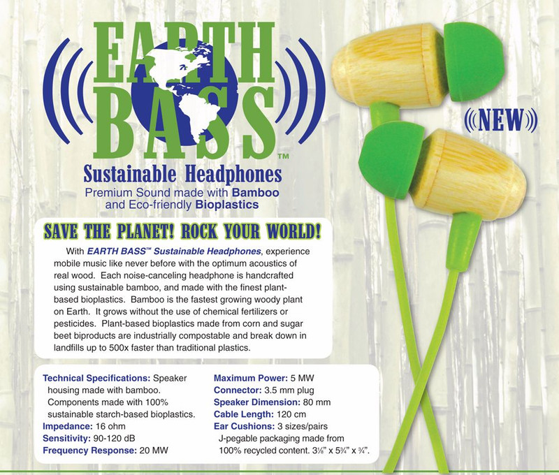 Earth Bass Sustainable Natural Bamboo Wood and Bioplastic Eco-Friendly Earbuds gallery