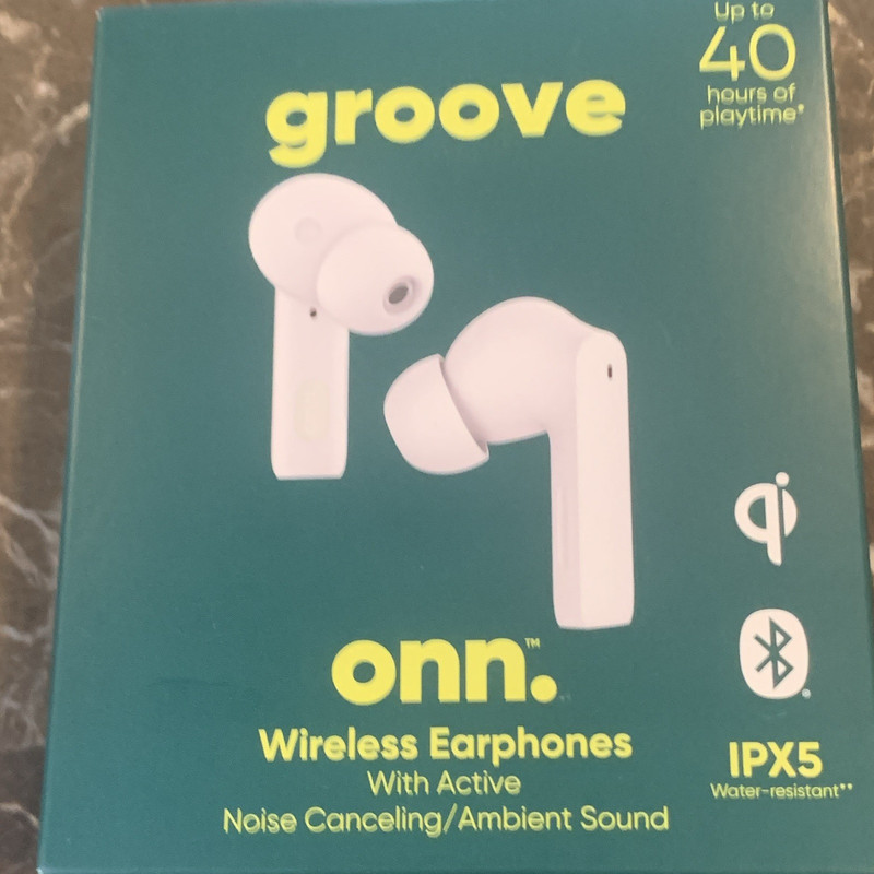 onn. groove Bluetooth In-Ear Earbuds ANC/Ambient, Qi Wireless, IPX5 White