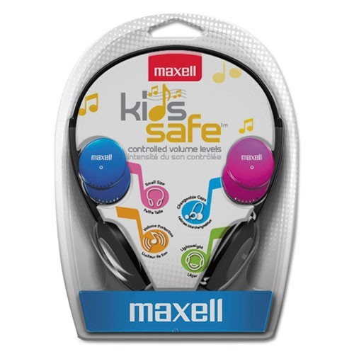 Maxell Headphones, 4 ft Cord, Black with Interchangeable Pink/Blue/Silver Caps