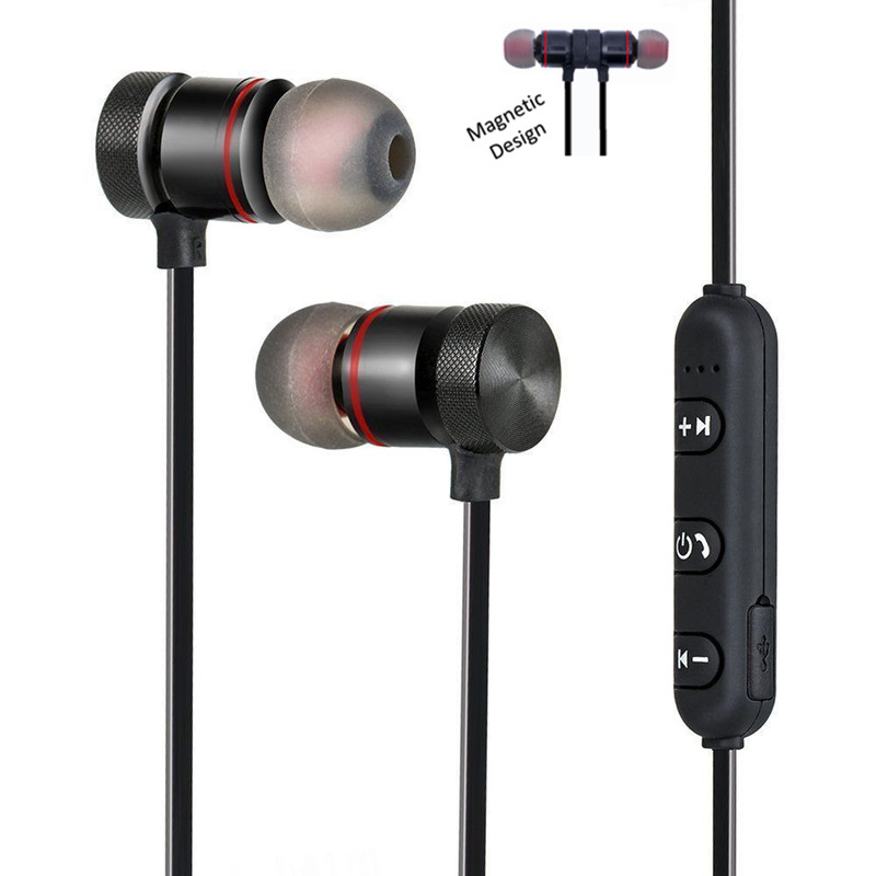 Magnetic Wireless Bluetooth 4.1 Stereo Metal Earphones Headset with Mic – Black