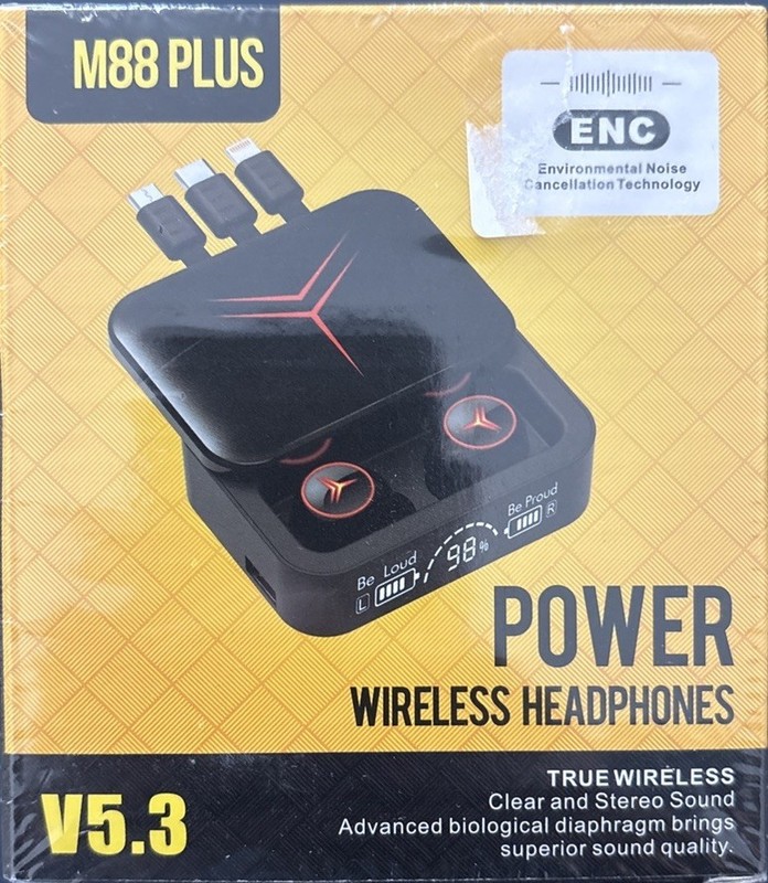 M88 Plus ENC Wireless Headphones w/3 in 1 Charging & Charging Case SEALED