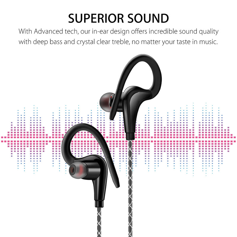 3.5mm In-Ear Wired Earbuds Sports Running Earphone Over Ear Hook Headphone w/MIC gallery