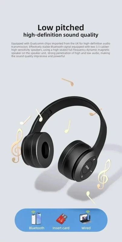 P47 Wireless Bluetooth 5.0 Headphones Over Ear Foldable FM Radio TF Card Mic gallery