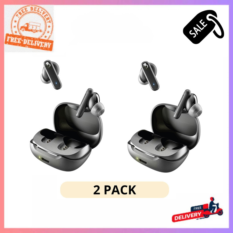 2 Pack Skullcandy Smokin’ Buds XT True Wireless in-Ear Earbuds, Black