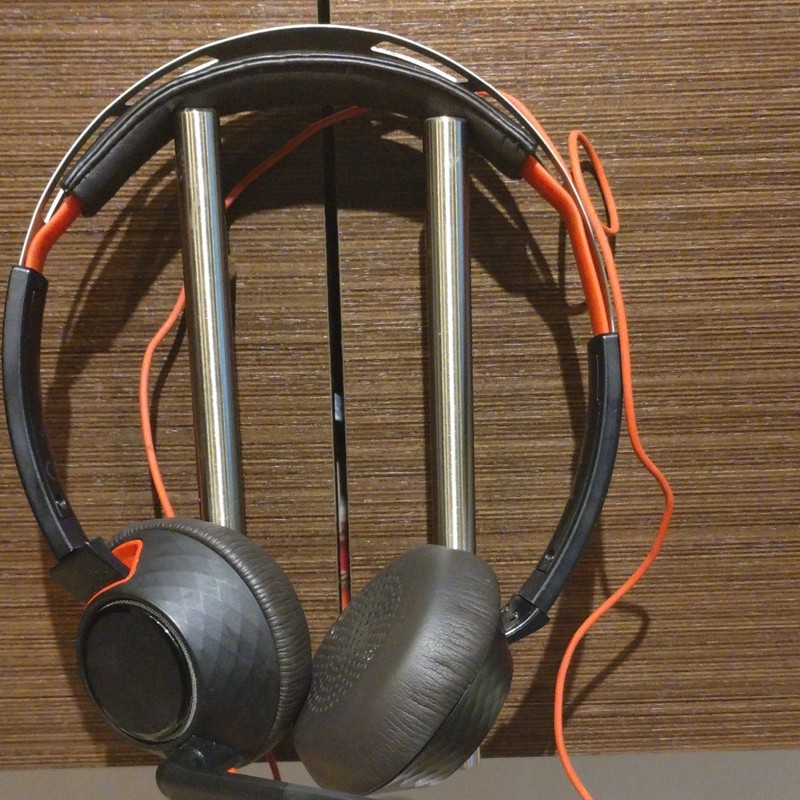 Poly Bluetooth Headphones for iPhone, Wired 3.5mm, Black/Orange, Adj.