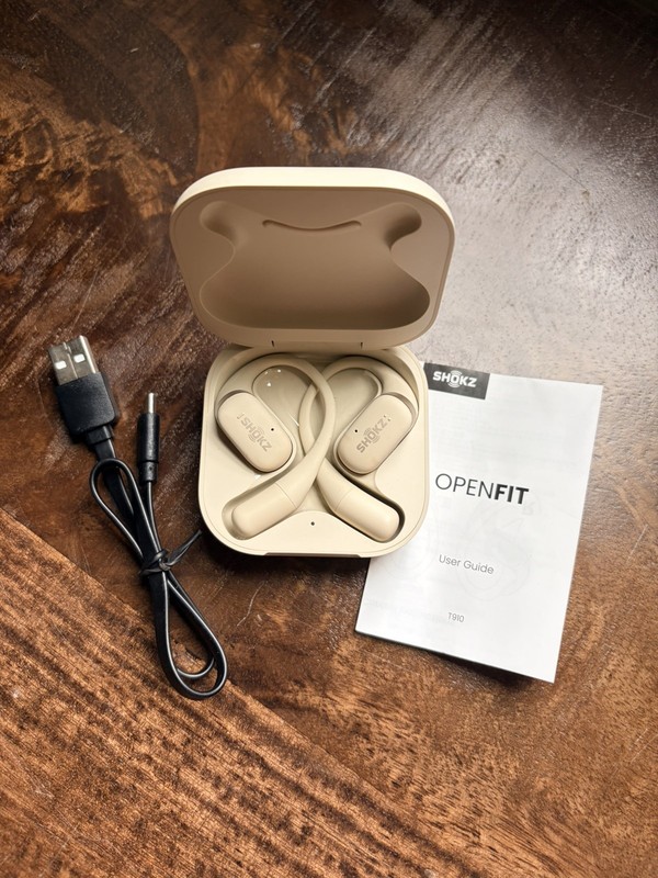 Shokz OpenFit Open-Ear Bluetooth Wireless Earbuds – Beige (T910-ST-BG-US)
