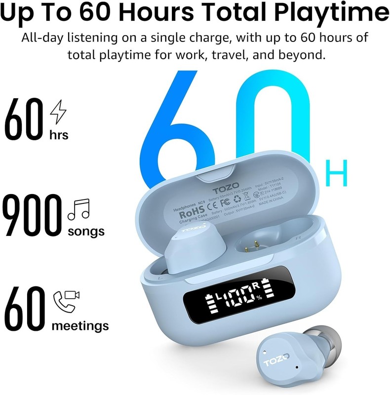 NC9 Wireless Earbuds: Hybrid Active Noise Cancelling & 60H Playtime, gallery