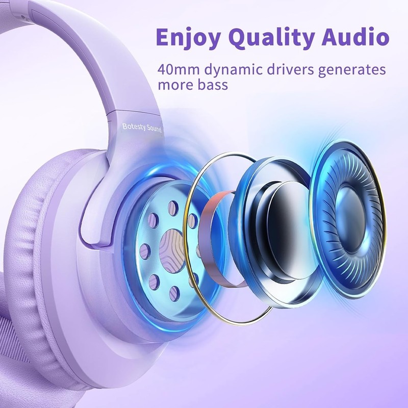 Comfortable Over-Ear Headphones with Mic - Noise Cancellation & Portable Purple gallery