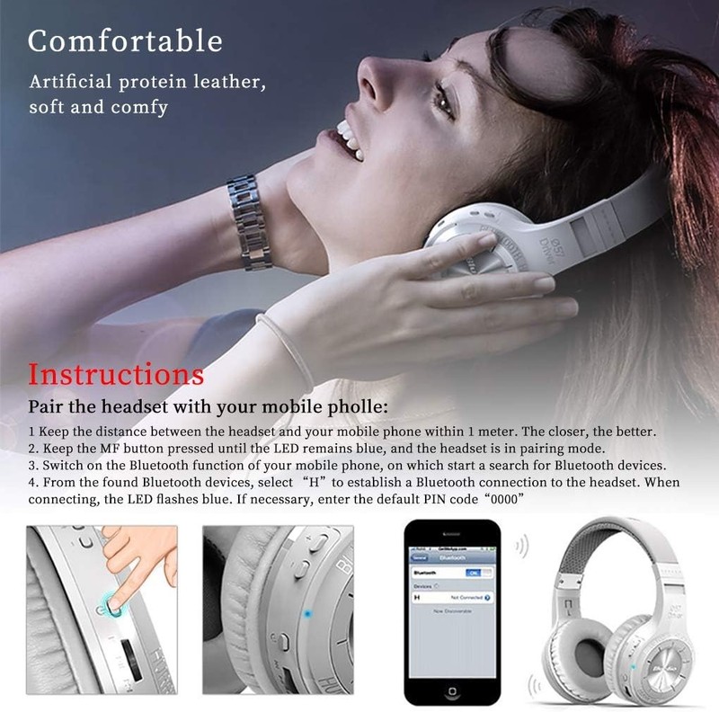 Bluedio HT Turbine Wireless Bluetooth 5.0 Stereo Headphones with Mic White gallery