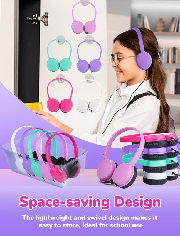 Classroom Headphones Bulk 5 Pack Kids Student K-12 On Ear Wired GS30 Mixed gallery