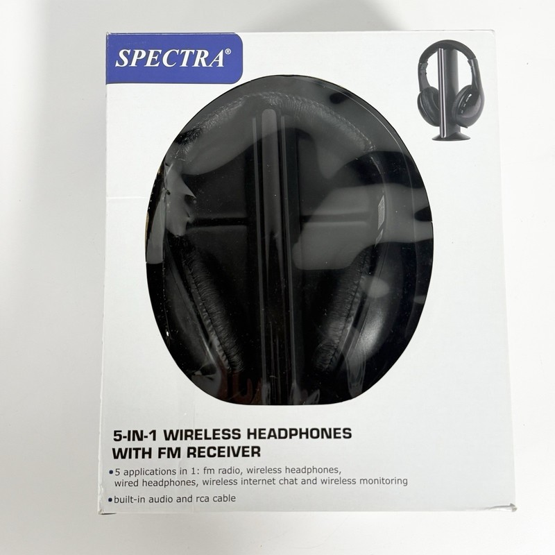 Black Spectra Headphones 5-in-1 With FM Receiver Built-in Audio RCA Cable