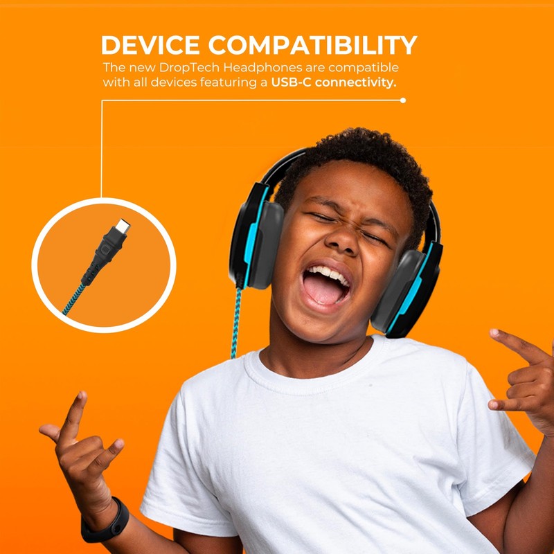 Gumdrop DropTech On-Ear Wired Headphones w/Mic | USB C - Long Tangle Free Che... gallery