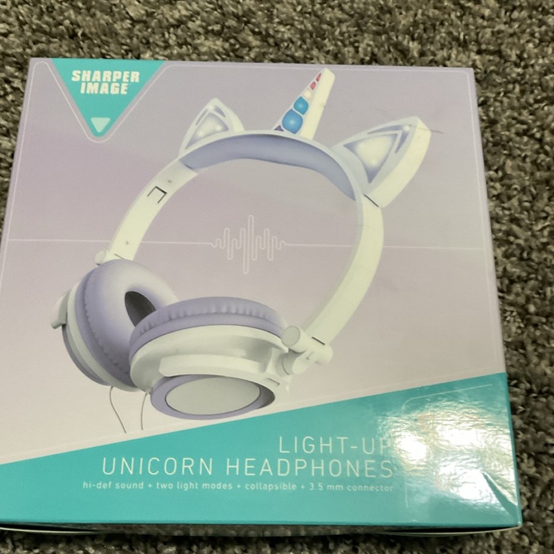 Sharper Image Light-Up Unicorn Headphones White Purple 3.5mm Collapsible
