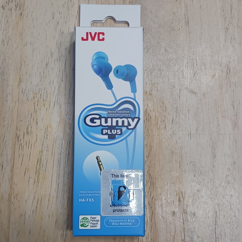 New JVC Gumy Plus HAFX5 Inner-Ear Wired Earbuds Headphones Peppermint Blue