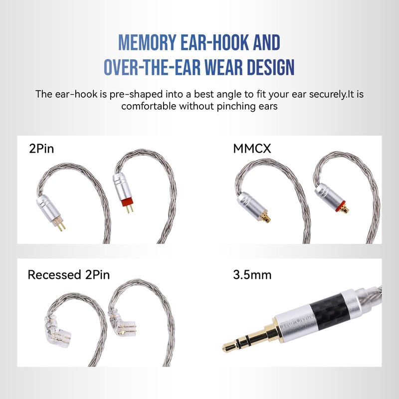 2m Silver Plated 16 Core IEM Cable for Earbuds, Audiophile Earphone Wire (2Pin) gallery