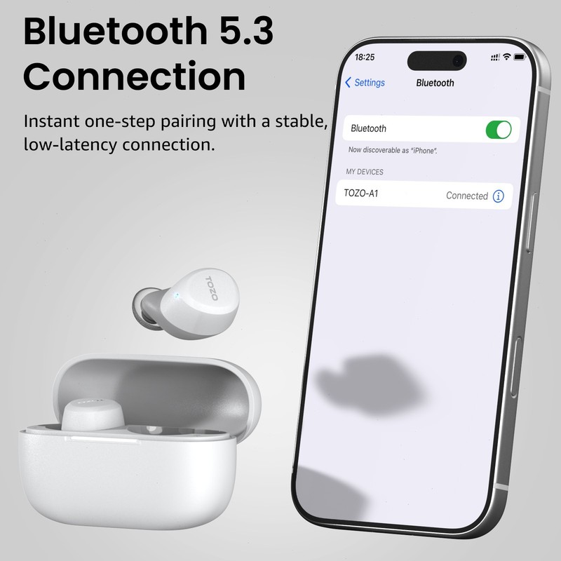 TOZO - A1 Lightweight Wireless Earbuds Headphones, White - Refurbished gallery