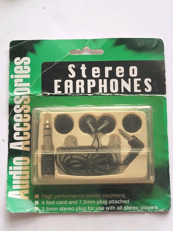 Vintage Style Stereo Earphones 3.5mm Jack 1/4" Adapter 4ft Cord New Sealed NOS