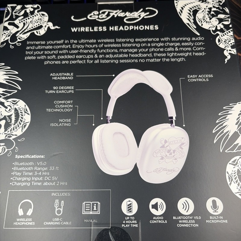 Ed Hardy Wireless Headphones White Bluetooth Love Kills Slowly gallery