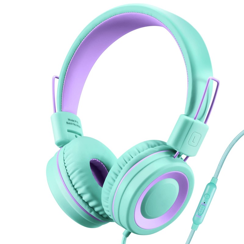 P10 Kids Headphones Microphone Stereo Adjustable 85dB/94dB Foldable Green