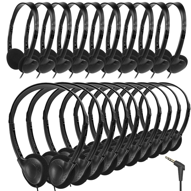 20 PCS GS857 Bulk Classroom Headphones Kids Student Wired Earphones Black