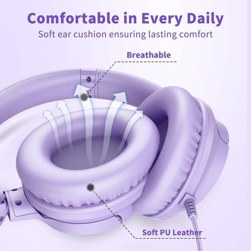 Comfortable Over-Ear Headphones with Mic - Noise Cancellation & Portable Purple gallery