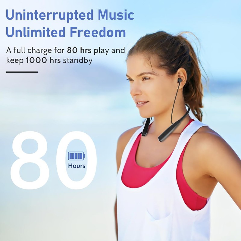 Neckband Bluetooth Earbuds, Wireless 5.3 Headphones 80Hrs BLACK gallery