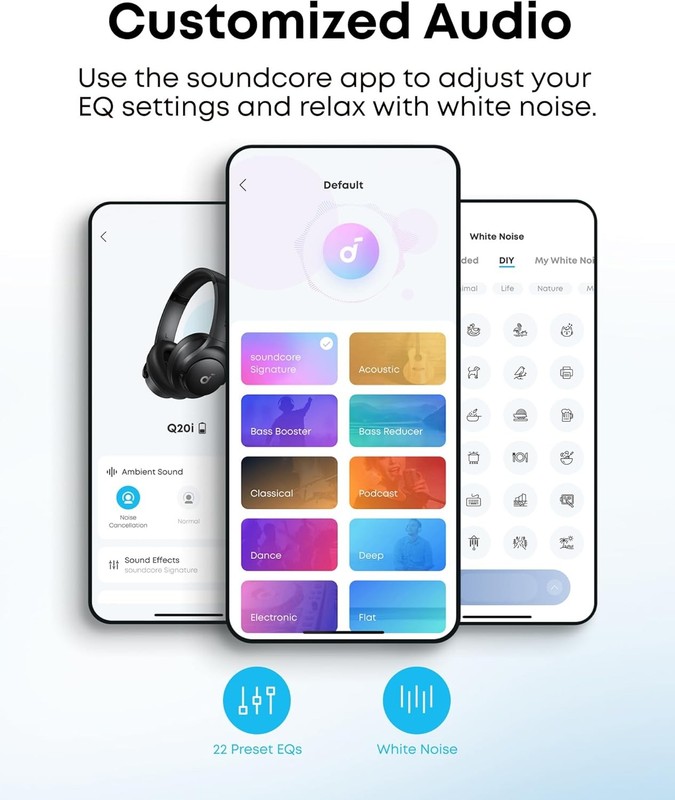 Q20I Wireless Noise Cancelling Headphones, 40H Playtime, Hi-Res Audio, White gallery
