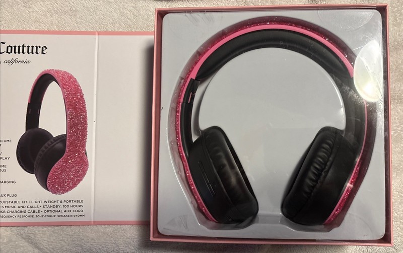 New Juicy Couture Wireless Headphones Bedazzled Gems Pink Bluetooth Electronics gallery