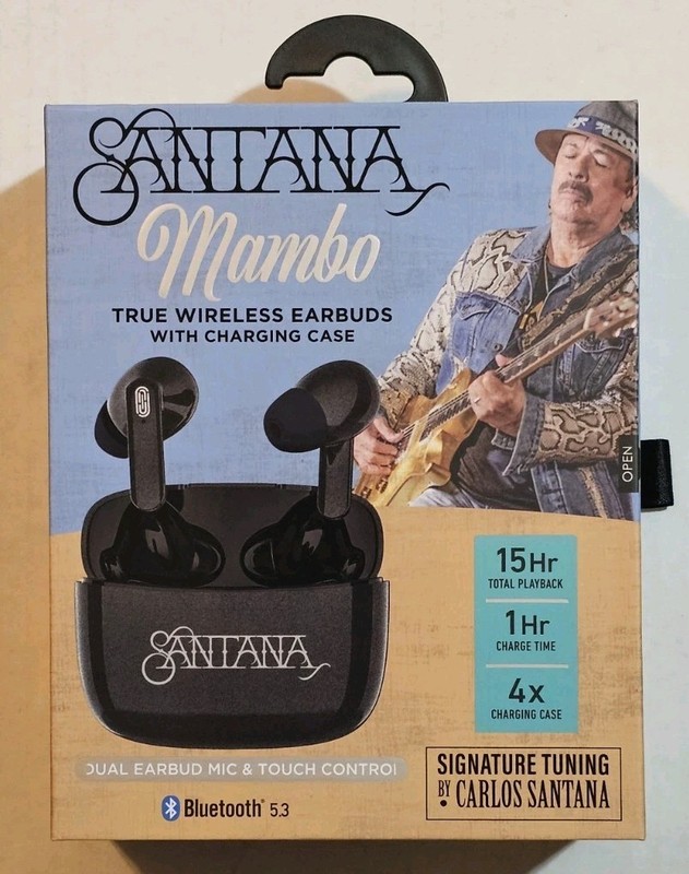 Carlos Santana Mambo Black True Wireless Earbuds + Charging Case BT 5.3 IPX5