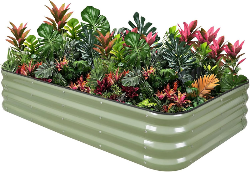 1MORE Raised Garden Bed 5x3Ft, 4in1 Galvanized Planter Box Green