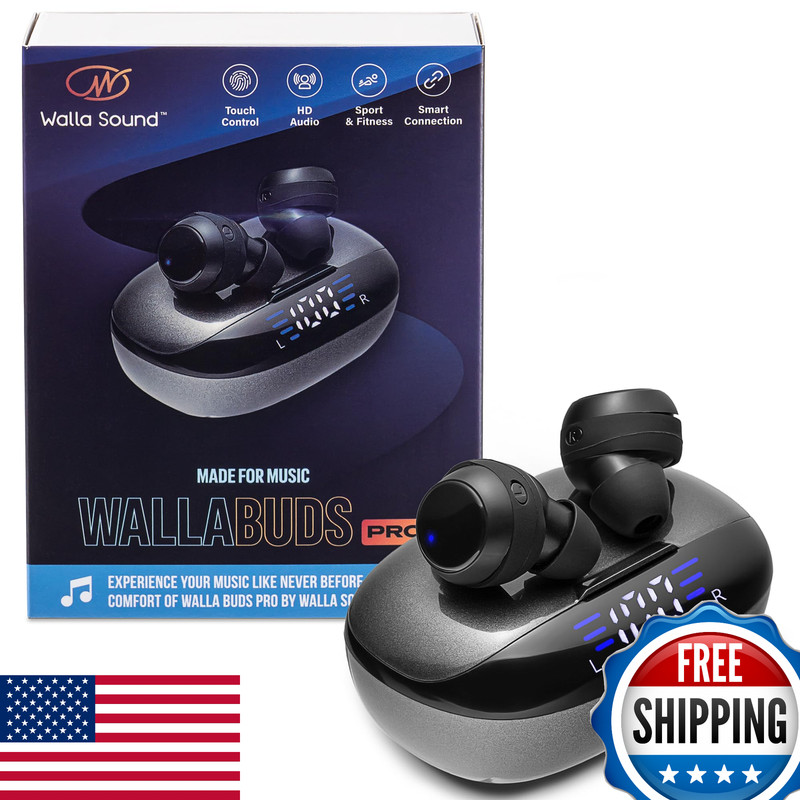 WALLA SOUND Earbuds w/ Mic Bluetooth 5.3 Headphones True Wireless IPX5 Water