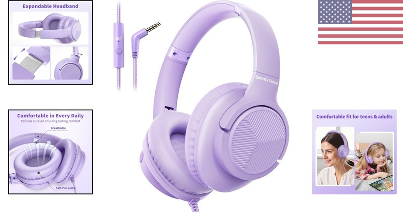 Comfortable Over-Ear Headphones with Mic - Noise Cancellation & Portable Purple gallery