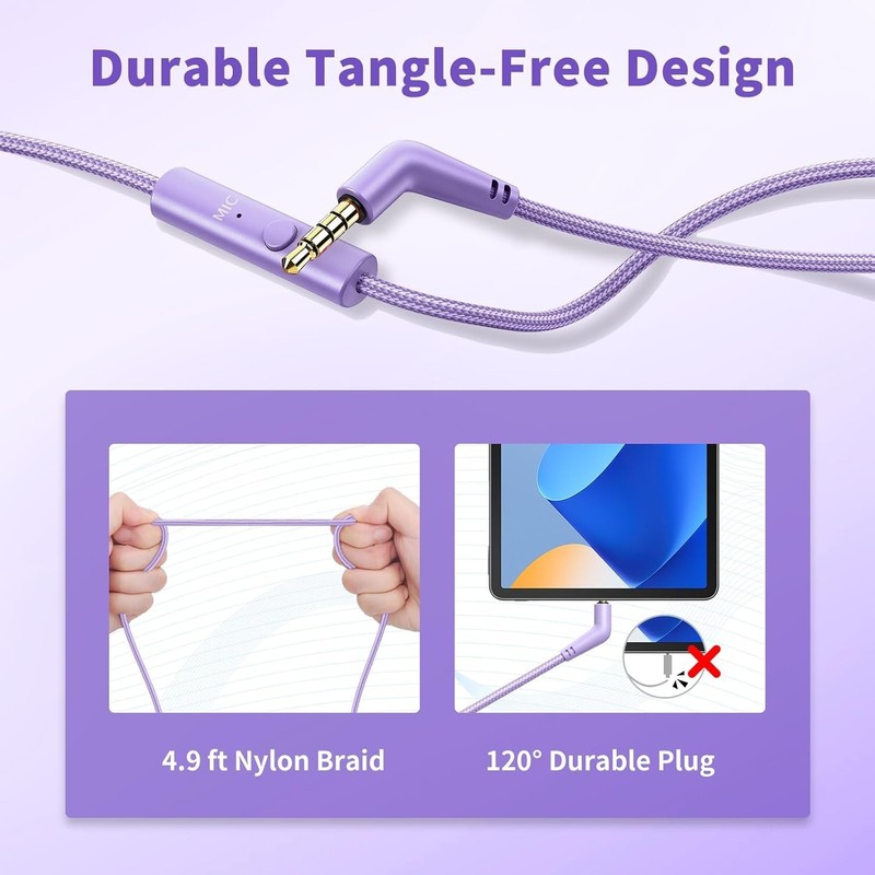 Comfortable Over-Ear Headphones with Mic - Noise Cancellation & Portable Purple gallery