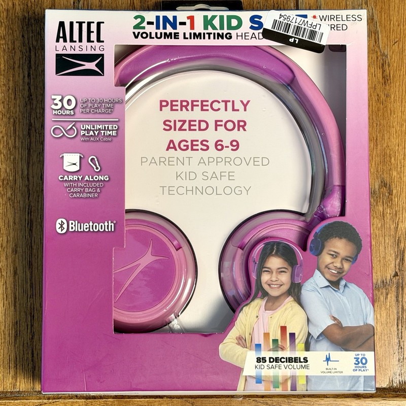 Altec Lansing Kid Safe 2-in-1 BT Wireless Headphones Volume Limiting Pink/Purple
