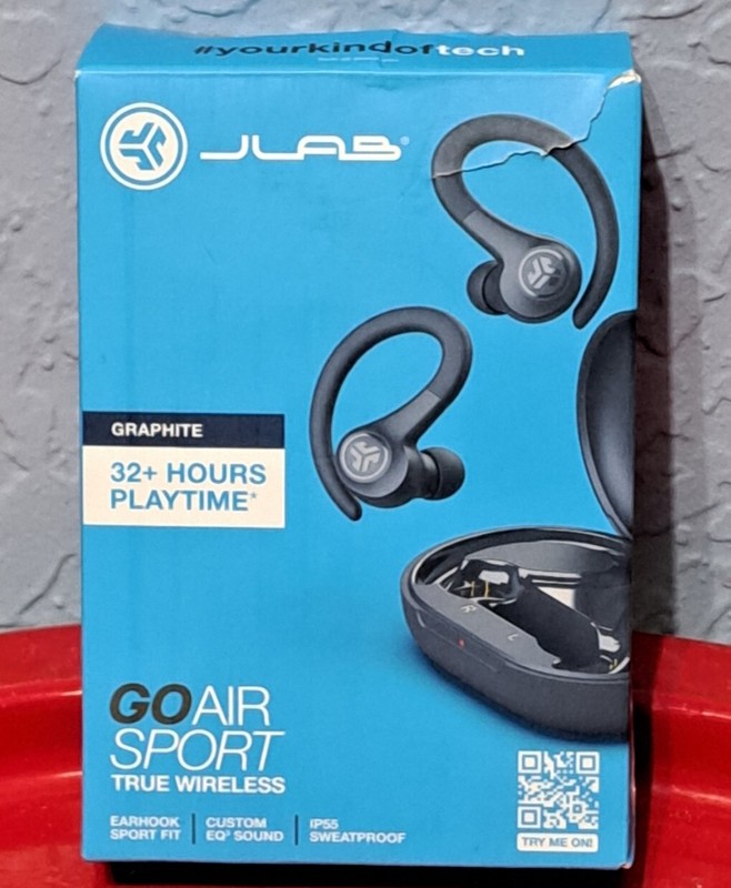 JLab Go Air Sport True Wireless Bluetooth Earbuds with Charging Case – Black