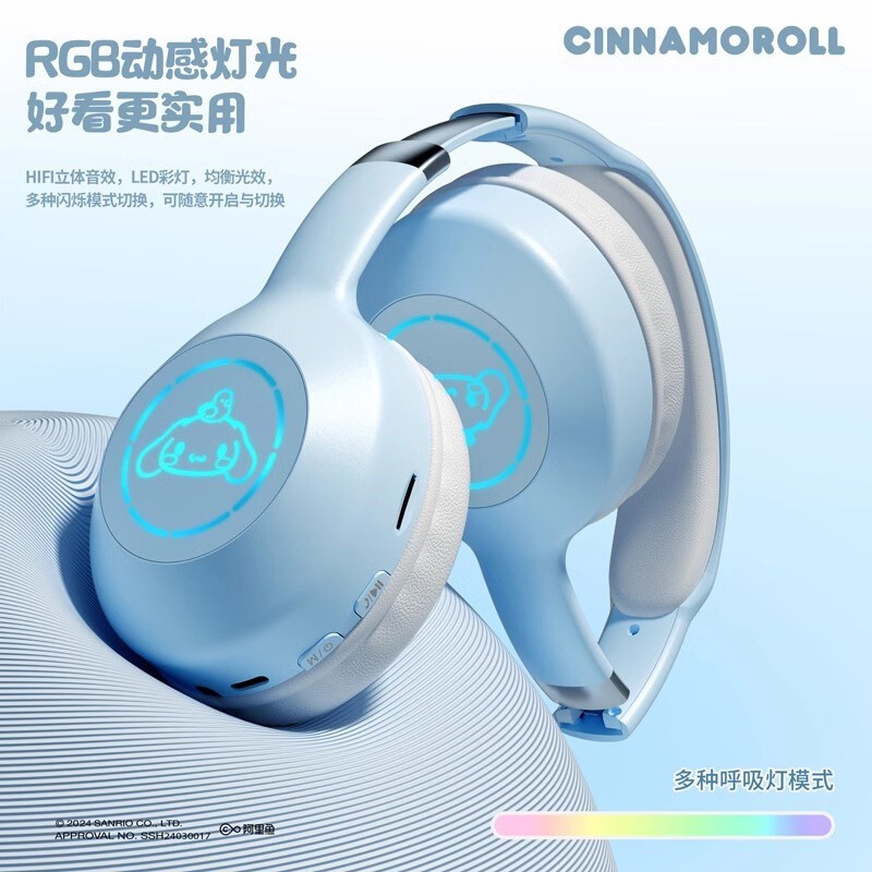 Kuromi Pochacco Cinnamoroll My Melody Bluetooth Headphones RGB Wireless Earphone gallery